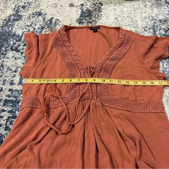 Torrid Burnt Orange Babydoll Crinkle Gauze Crinkle Short Sleeve Blouse Size 00 - Picture 6 of 8